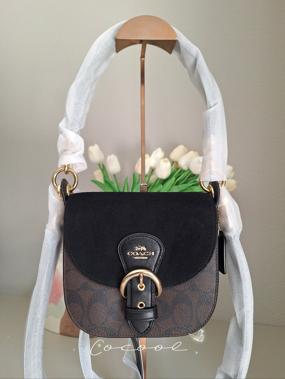 NWT Coach C7966 Kleo Shoulder Bag 17 Signature Canvas Smooth Leather Suede $425